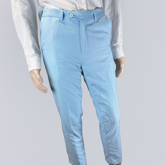 3 Piece Suit Men's 38R (XS) Jacket Vest Pants 30-34 X 29 Adj Waist Light Blue - Picture 5 of 14